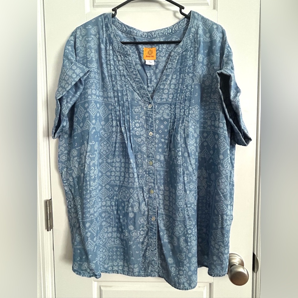 Ruby Rd. Blue Paisley Pintuck Button-Front Tunic … - image 1